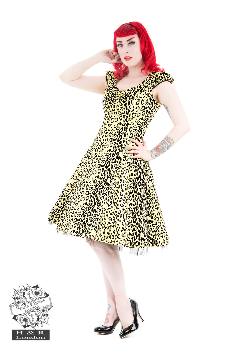Arianna Yellow Leopard Flocked Day Dress